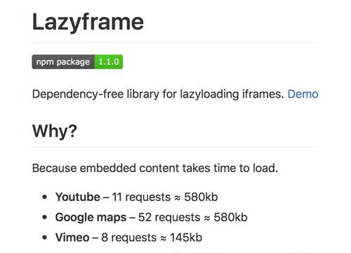 Lazyframe — «ленивая подгрузка» (lazy loading) iframe